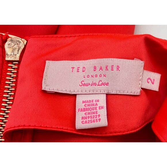 Ted Baker London Sew In Love Cap Sleeve Orange Skater Dress Exposed Zipper Sm - Picture 7 of 9